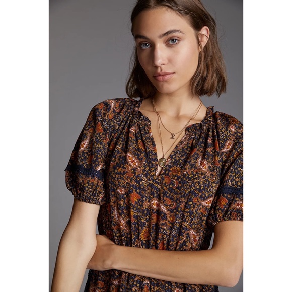 Anthropologie Floral Puff-Sleeved Midi Dress - Picture 3 of 9